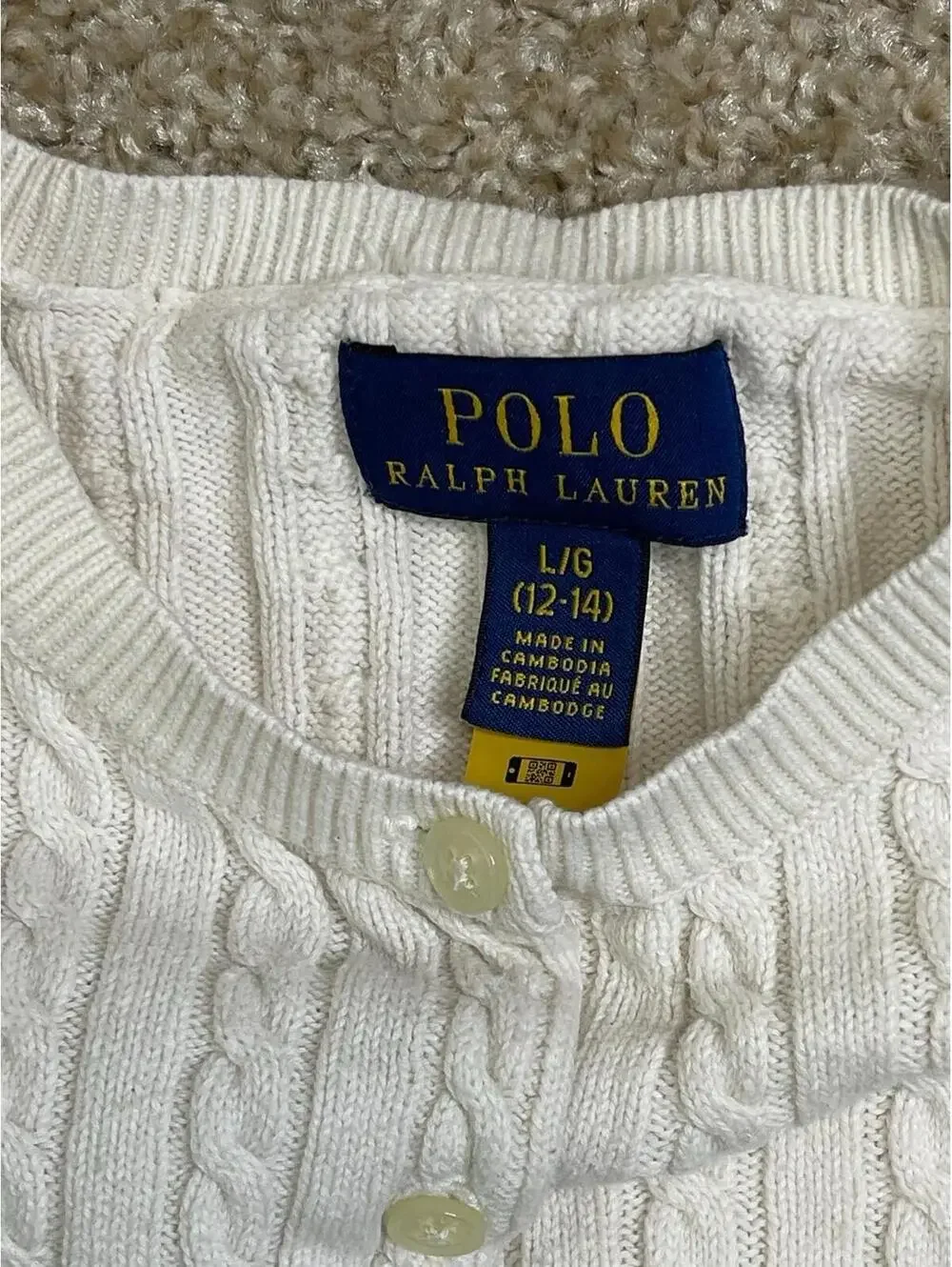 Polo Ralph Lauren Cotton Cable Cardigan Sweater Girl’s Size L12-14)